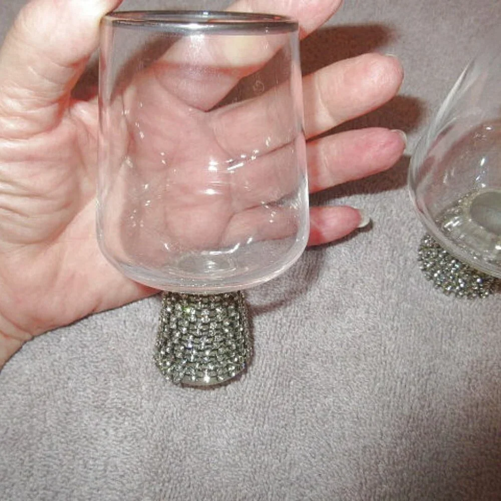 Set Of 4 Cordial Glasses Clear Silver Crystal Base Liquor Glam Regency Old Money